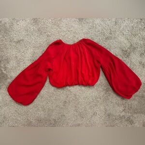 HYFVE Red Balloon Sleeve Cropped Blouse | Romantic Coquette Top M